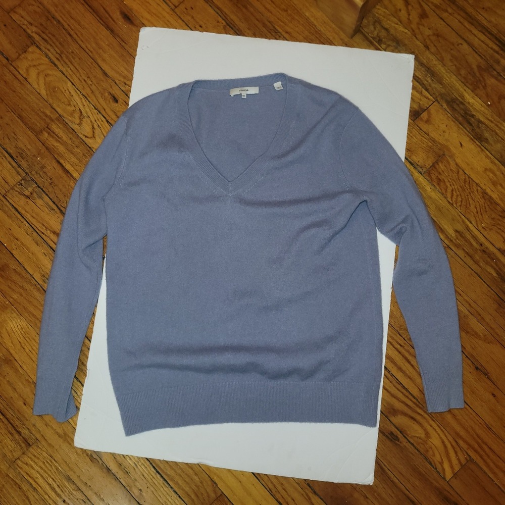 Vince Dusty Blue 100% Cashmere V-Neck Sweater XXS
